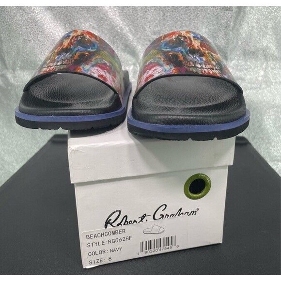 Robert Graham Leather Beachcomber Slide Sandals Skull Graphic Resort Colorful 8 main image 8